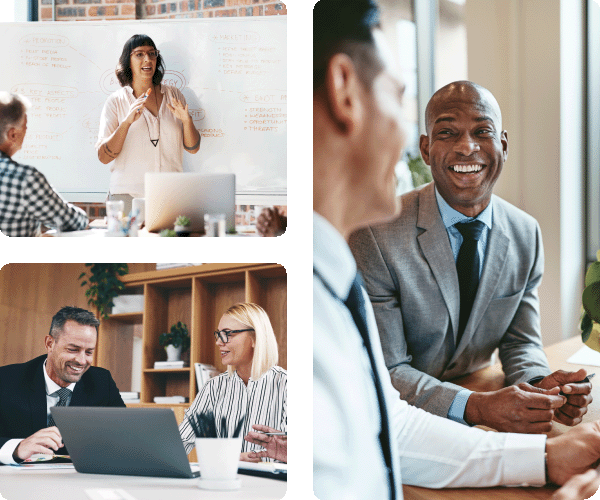 Business leaders collaborating to accelerate a leadership transition and maintain organizational performance.